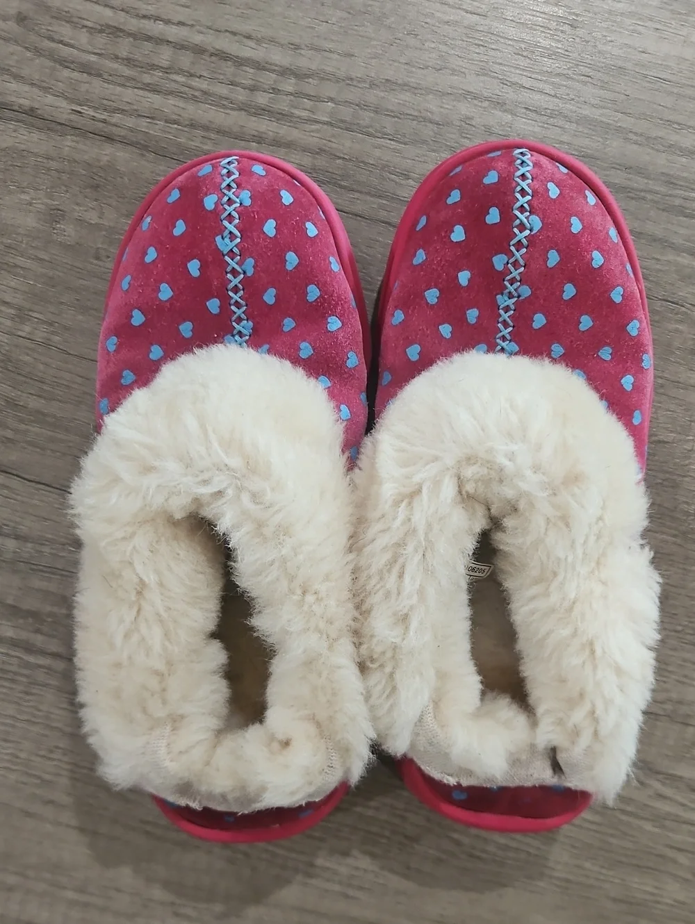 Ugg I love UGG Pink suede Heart Slippers size 5